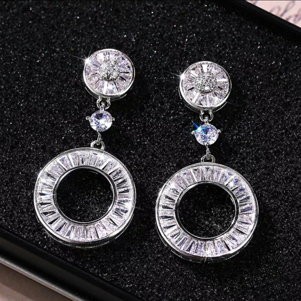 FINAL SALE GORGEOUS Baguette & Round Simulated Diamond Earrings